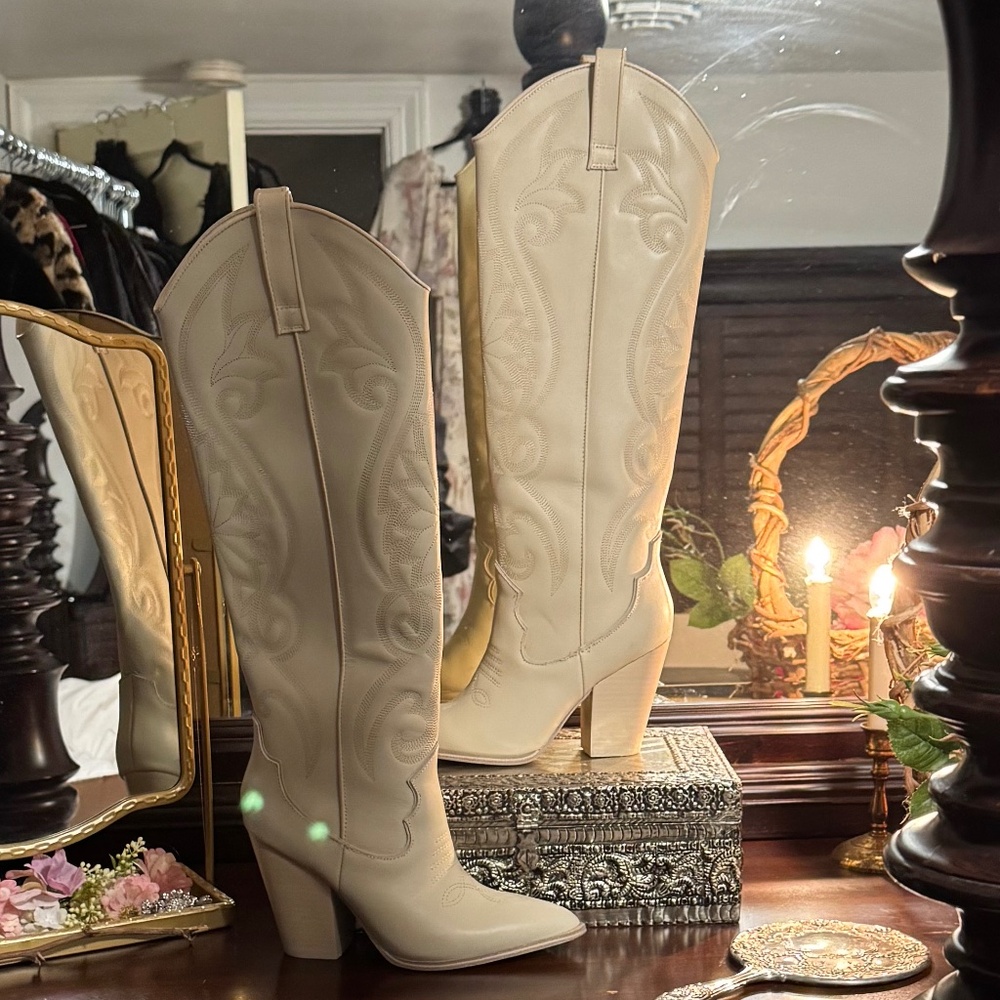 Steve Madden Leather Boots Bone Cream 6
